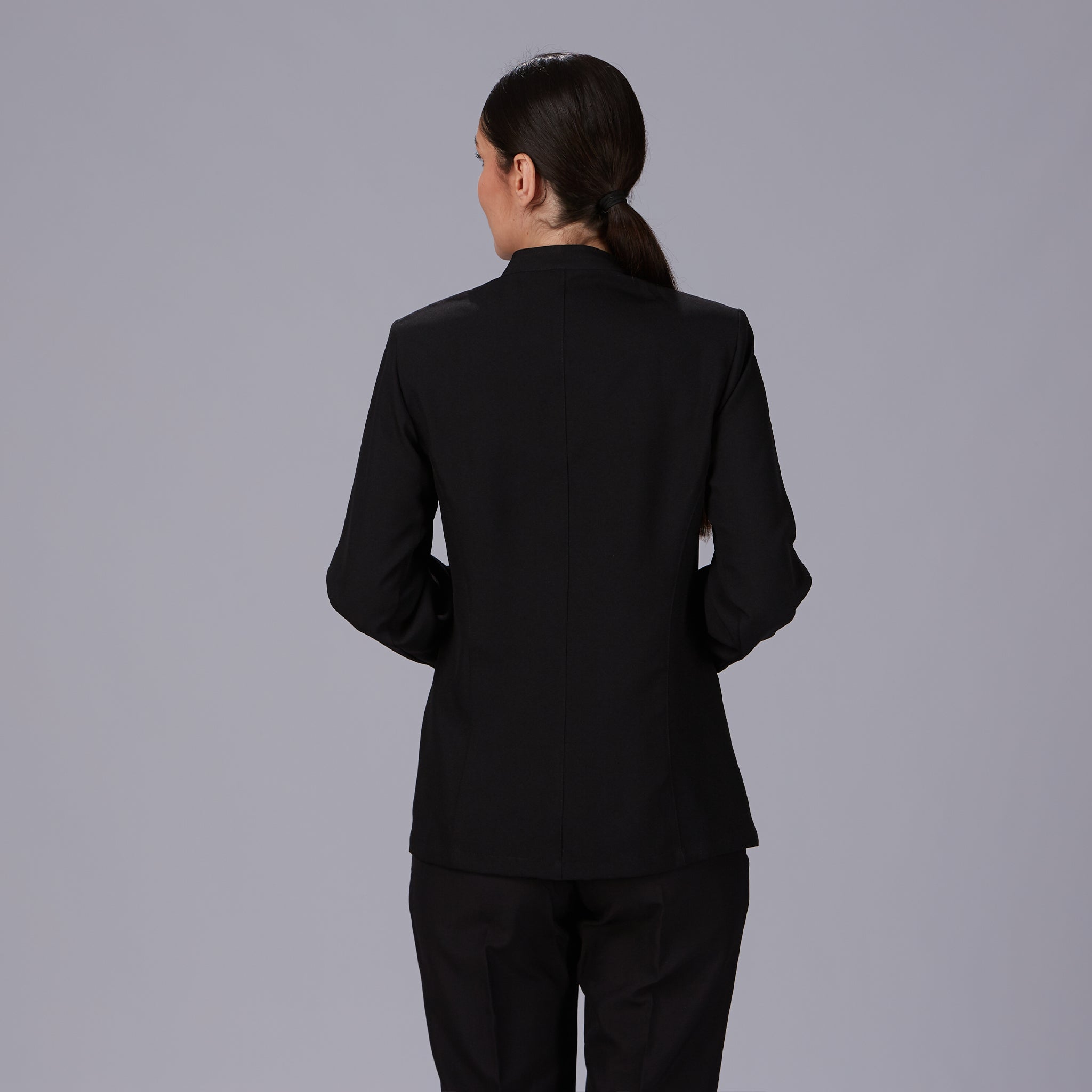 GARY'S Veste Travail Femme Noire Col Mao Boutons Or XS