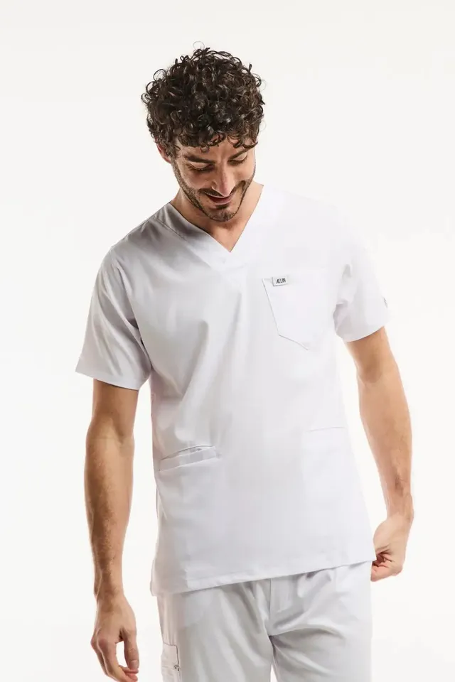Aelin LUCA tunique médicale blanche homme col V