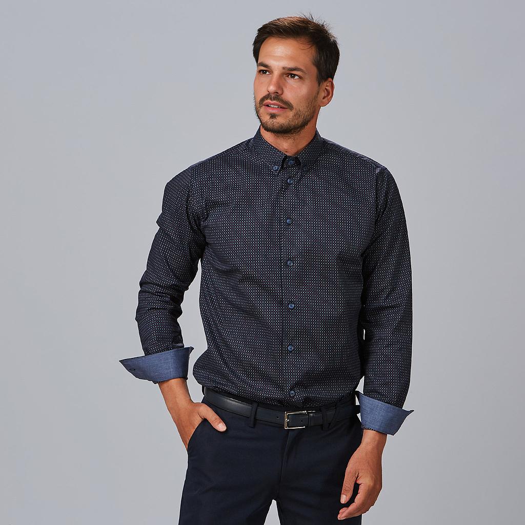 Gary's Nino Chemise Slim Fit Marine Pois Manches Longues