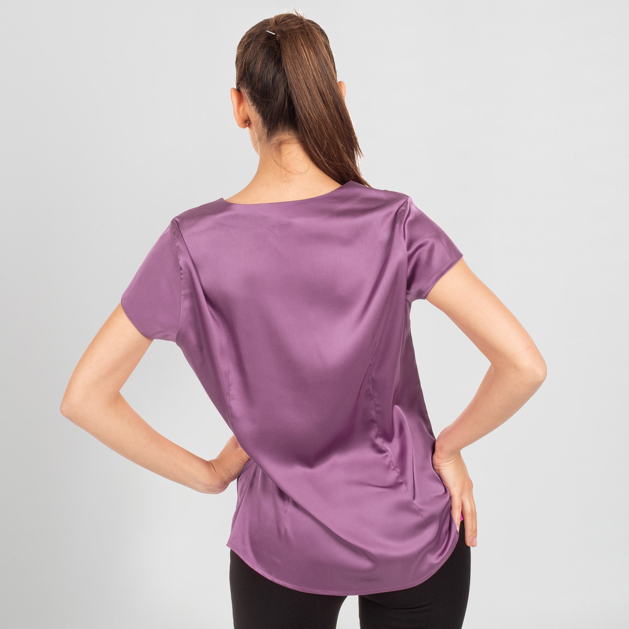 Gary's Carola blouse femme satin noire manches courtes