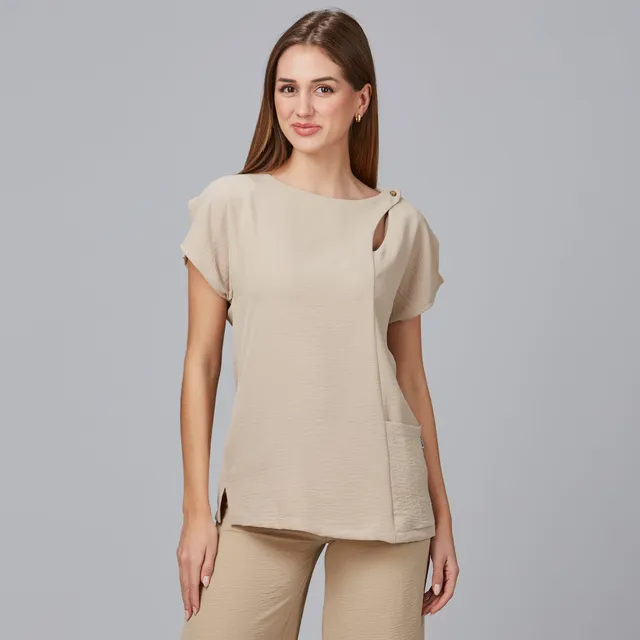 Gary's Pimpinela Blouse Femme Beige Manches Courtes