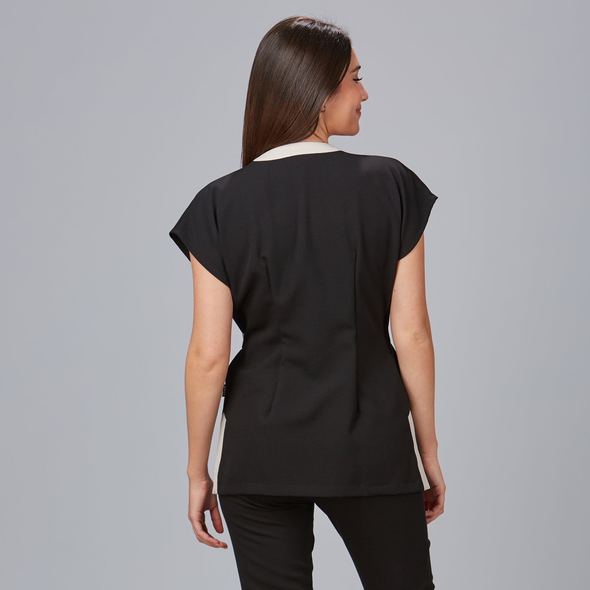 Gary's Loto blouse femme noire col V effet lin