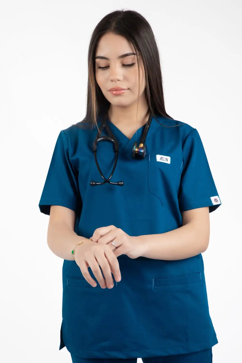 Aelin Slimfit NEW tunique médicale bleu turquoise stretch