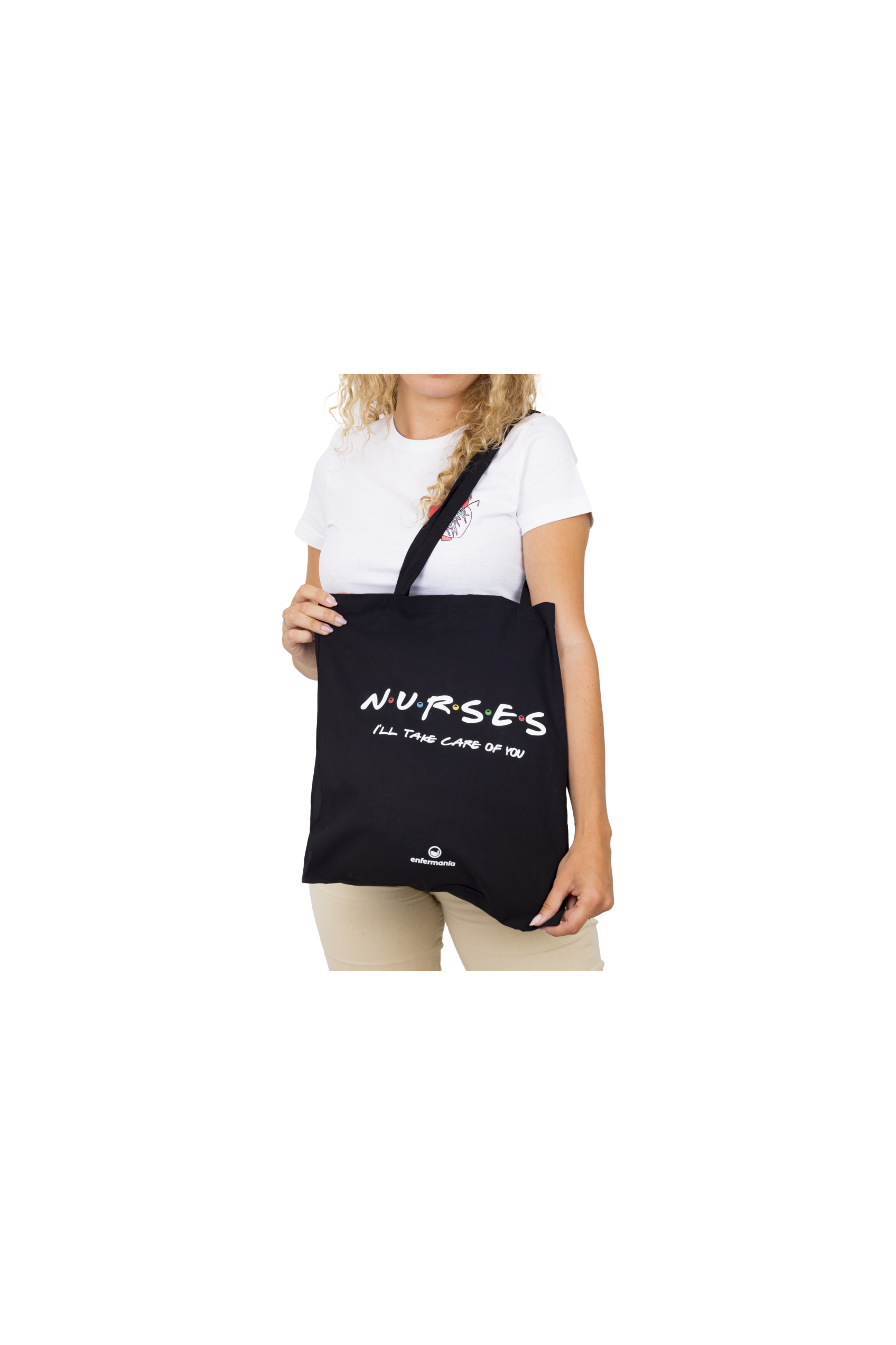 Enfermania tote bag noir imprimé coton 37x40 cm