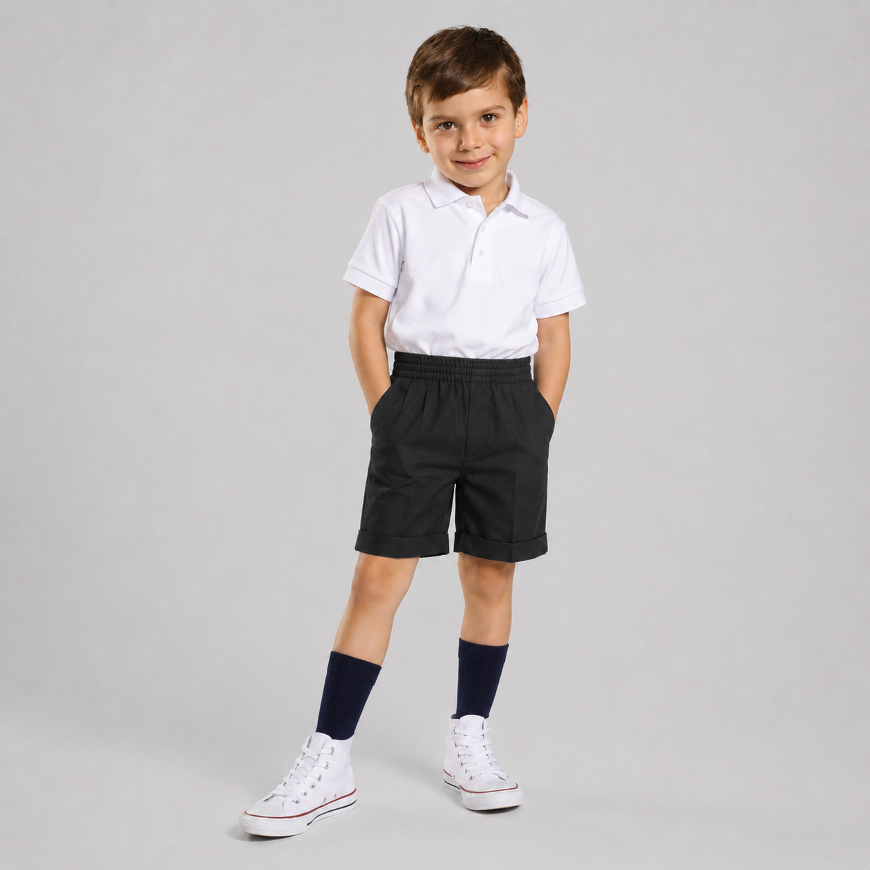 GARY'S Bermuda short scolaire enfant gris clair ceinture élastiquée