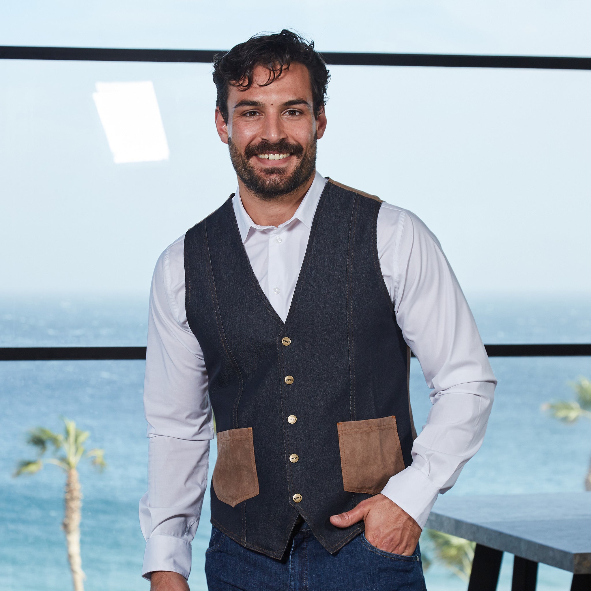 Gary's Fiego Gilet Serveur Homme Denim Marine Stretch