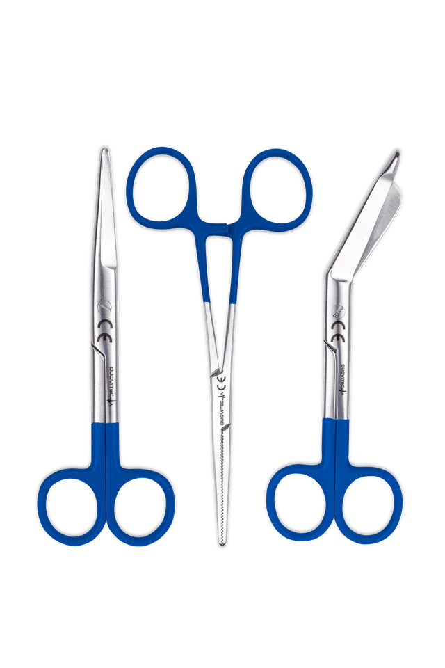 Enfermania Instrumental trio ciseaux Mayo bleu royal inox lot 3