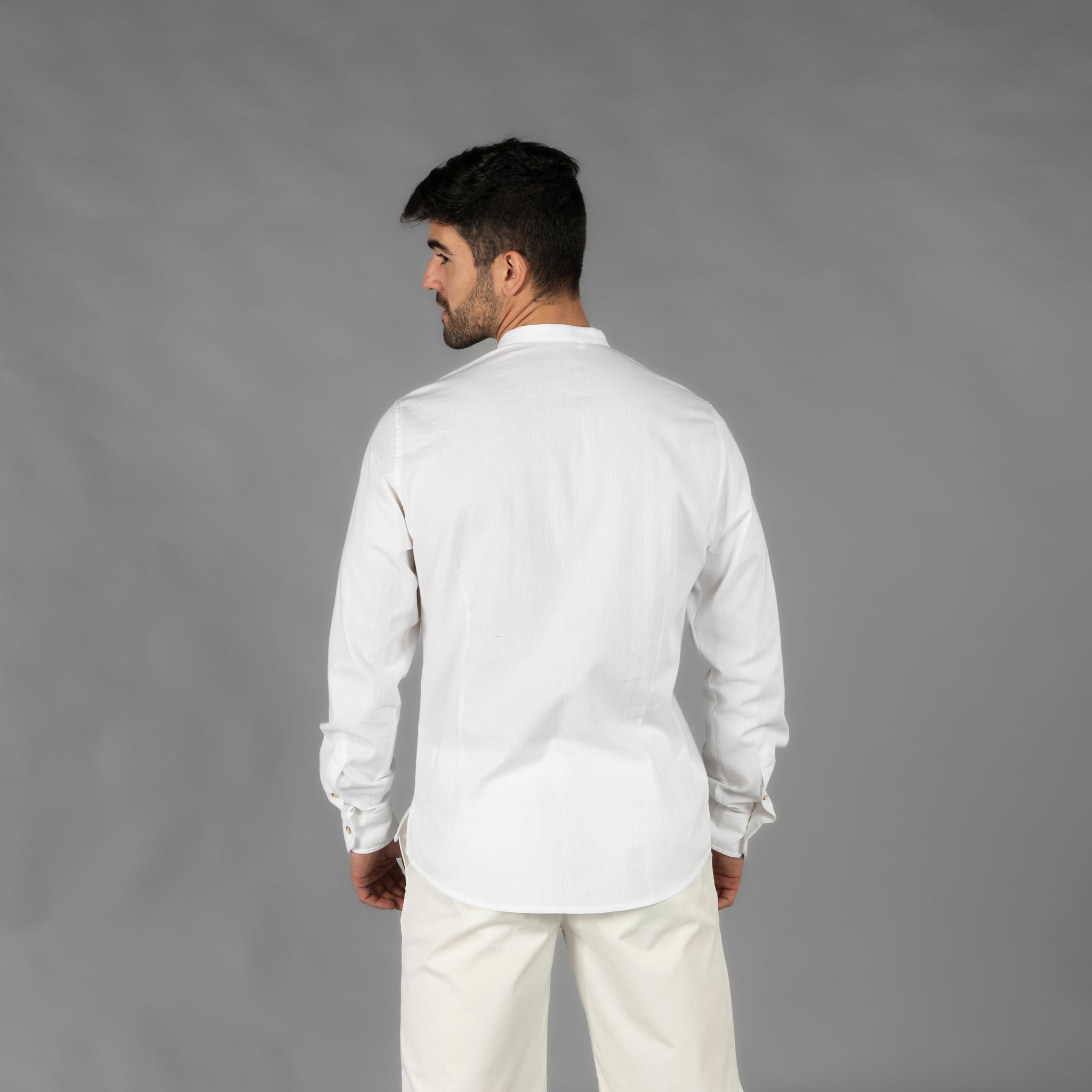 Gary's Shirts chemise homme Nias chambray beige col mao
