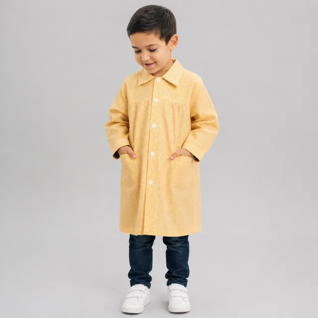 GARY'S Tablier École Enfant Vichy Manches Longues