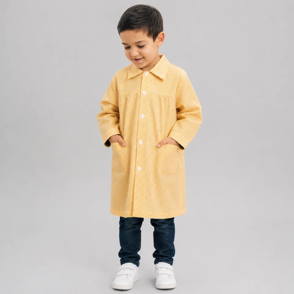 GARY'S Tablier École Enfant Vichy Manches Longues