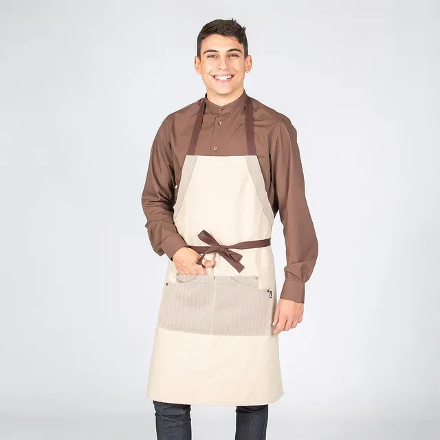 GARY'S Aprons tablier bavette beige combi 82x72 cm 4 poches