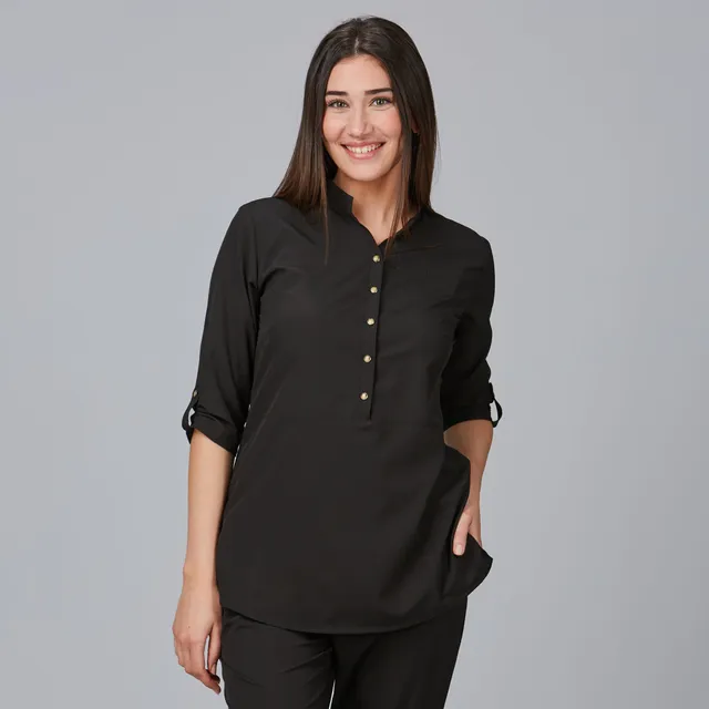 Gary's Vinca blouse travail femme col mao noir manches courtes