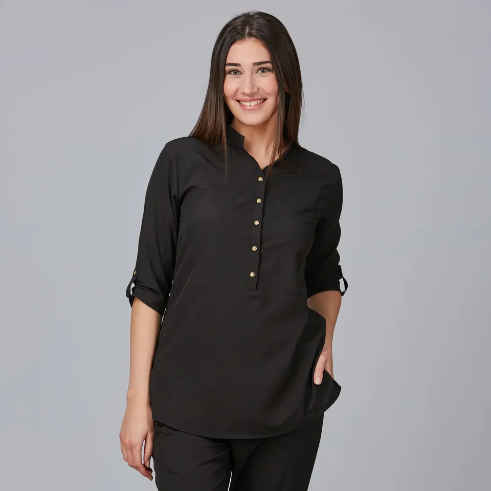 Gary's Vinca blouse travail femme col mao noir manches courtes