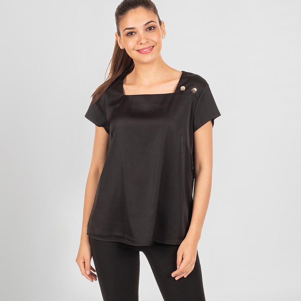 Gary's Carola blouse femme satin noire manches courtes