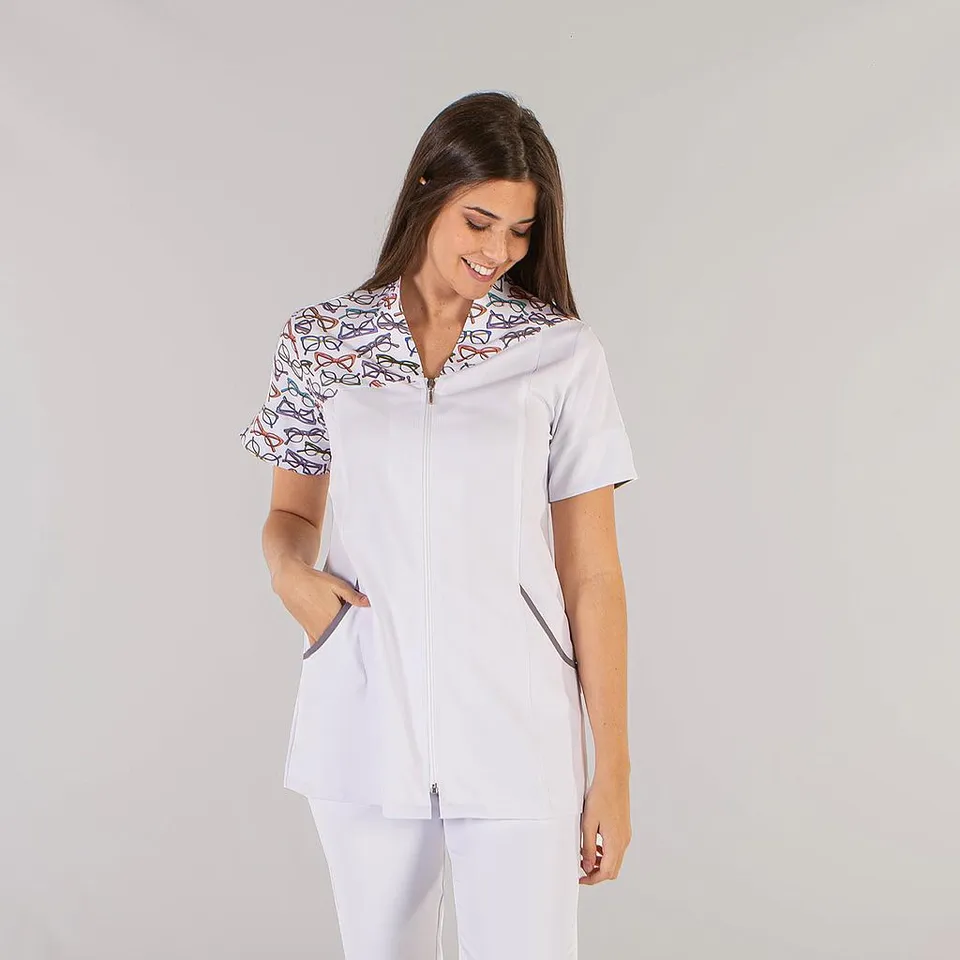 GARY'S Gloria blouse medicale blanche zip XS