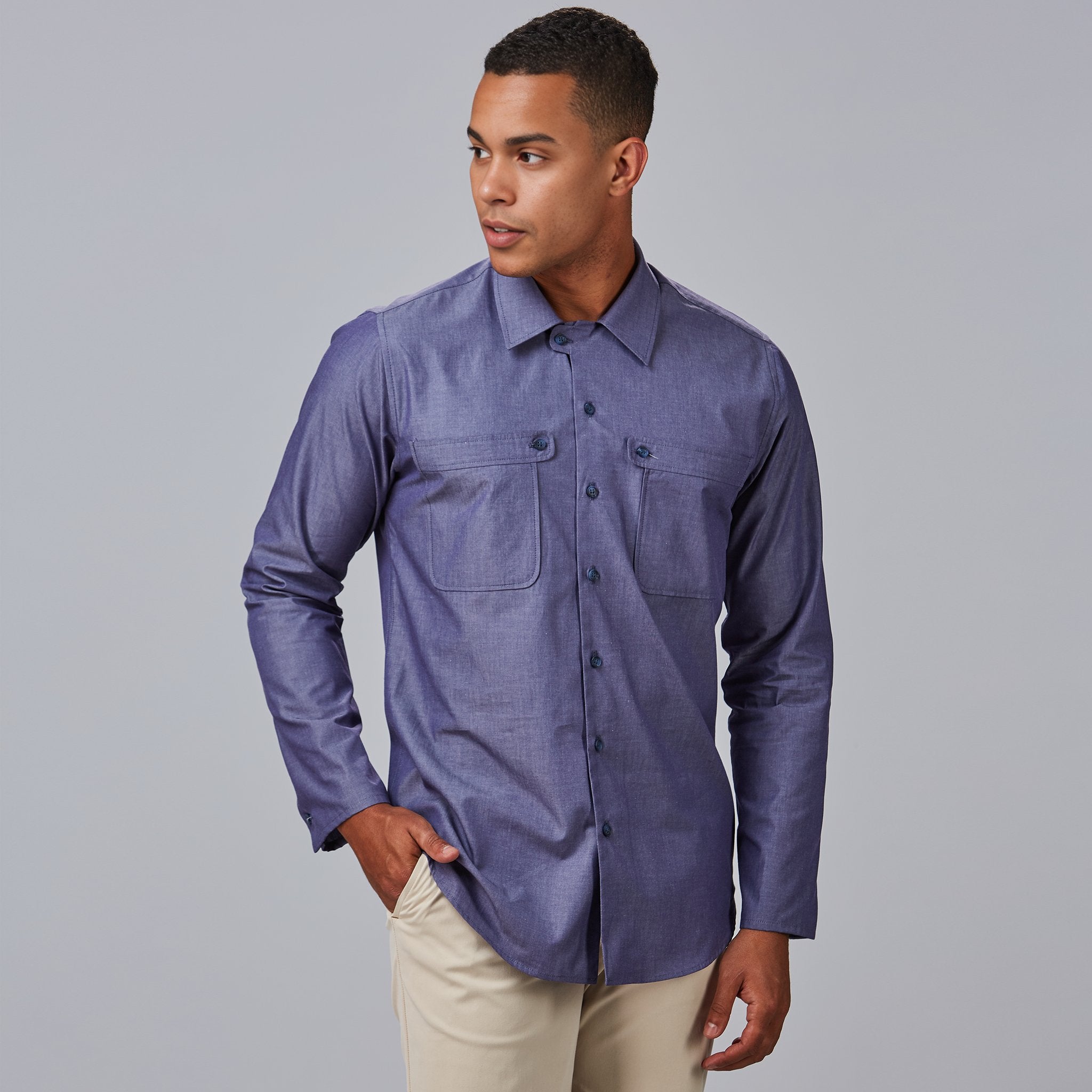 Gary's Davide chemise homme slim bleu marine 2 poches manches longues