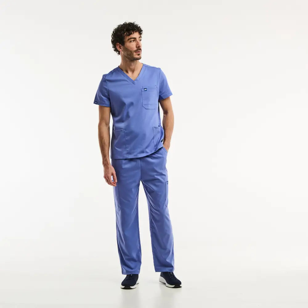 Aelin LUCA tenue médicale homme bleu col V