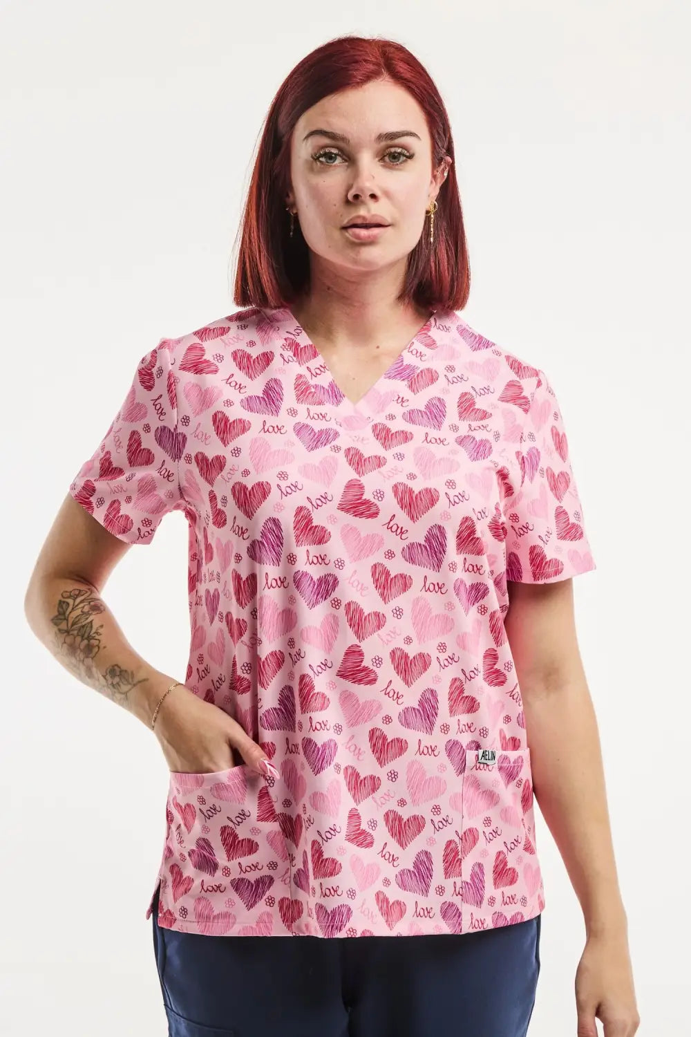 Aelin Paris Stretch Tunique médicale femme rose cœurs