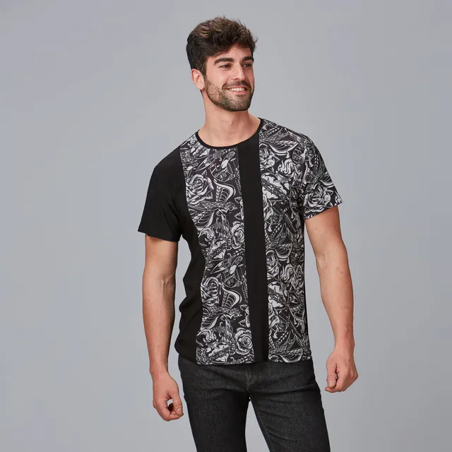 GARY'S Lilo t-shirt homme noir col rond imprimé