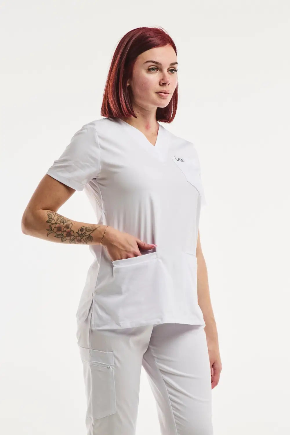 Aelin Slimfit NEW Tunique médicale blanche stretch