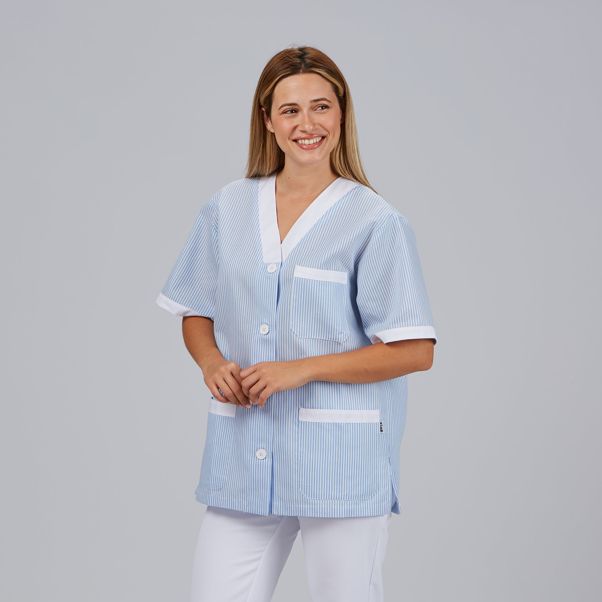 Gary's blouse médicale vichy col V boutons bleu
