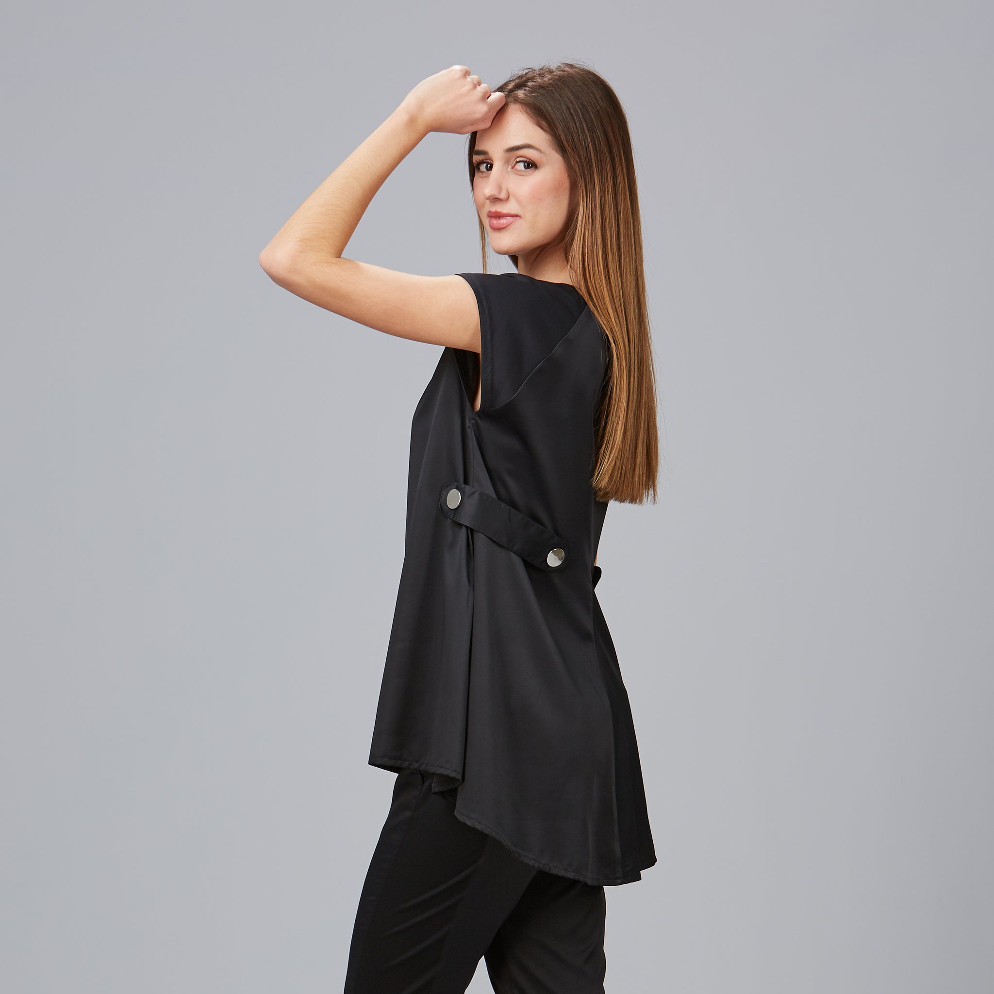 Gary's Liatris Peach blouse beauté noir manches courtes