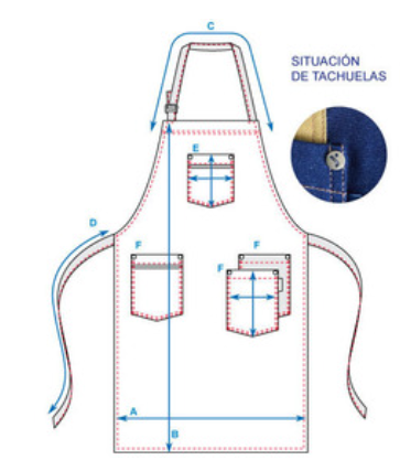 GARY'S Aprons tablier bavette denim indigo 90x75 cm 4 poches