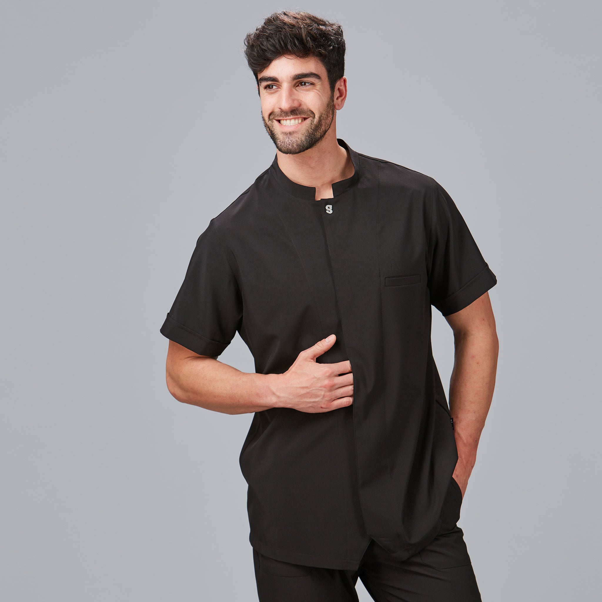 GARY'S Beleño veste homme noire microfibre manches courtes