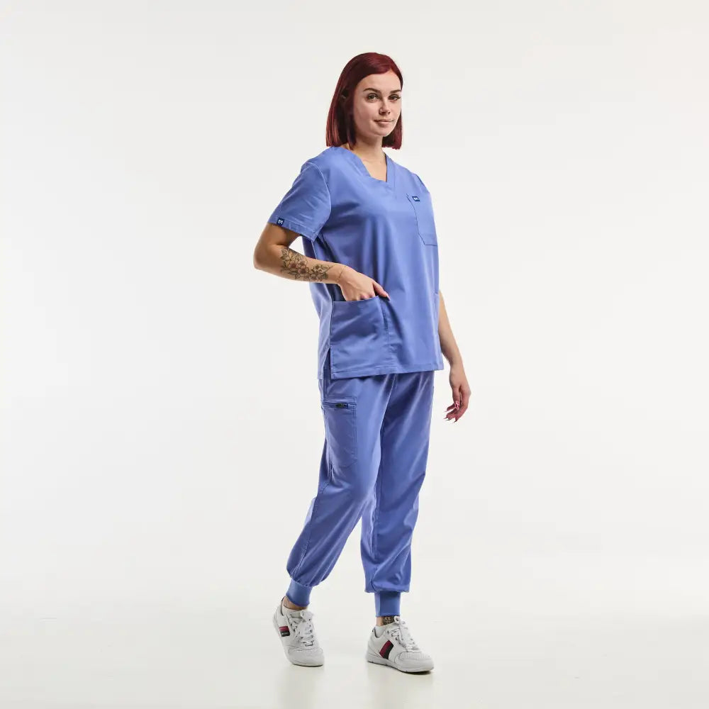 Aelin EMMA Jogger tenue médicale femme bleu col V