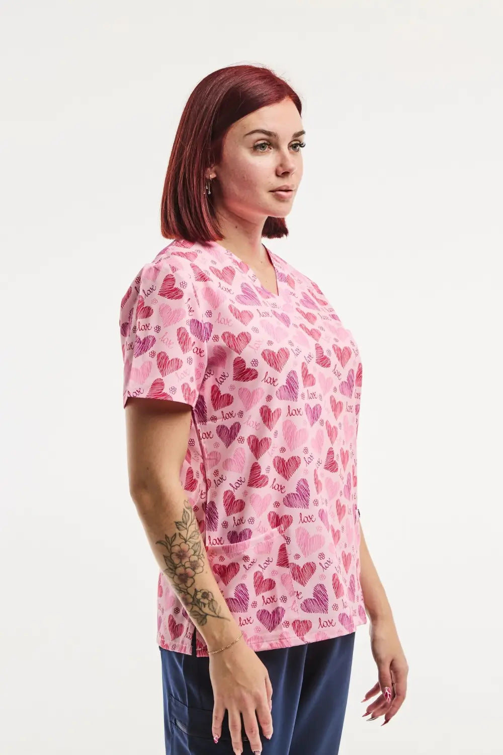 Aelin Paris Stretch Tunique médicale femme rose cœurs