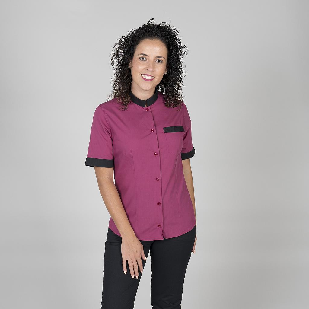 GARY'S Combi chemise femme col mao noire bordeaux manches courtes