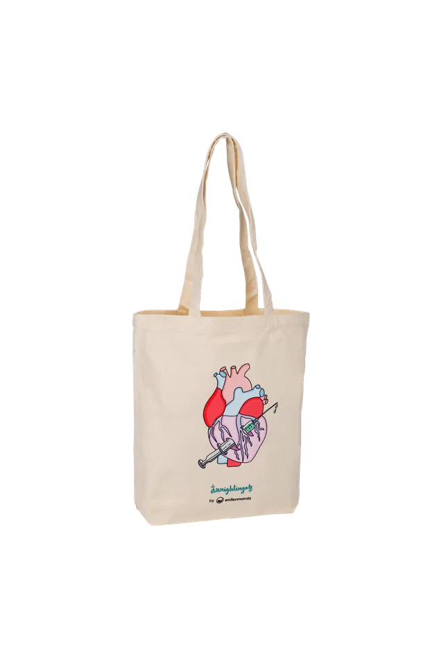 Enfermania Rebelheart tote bag coton bio beige 36x40 cm