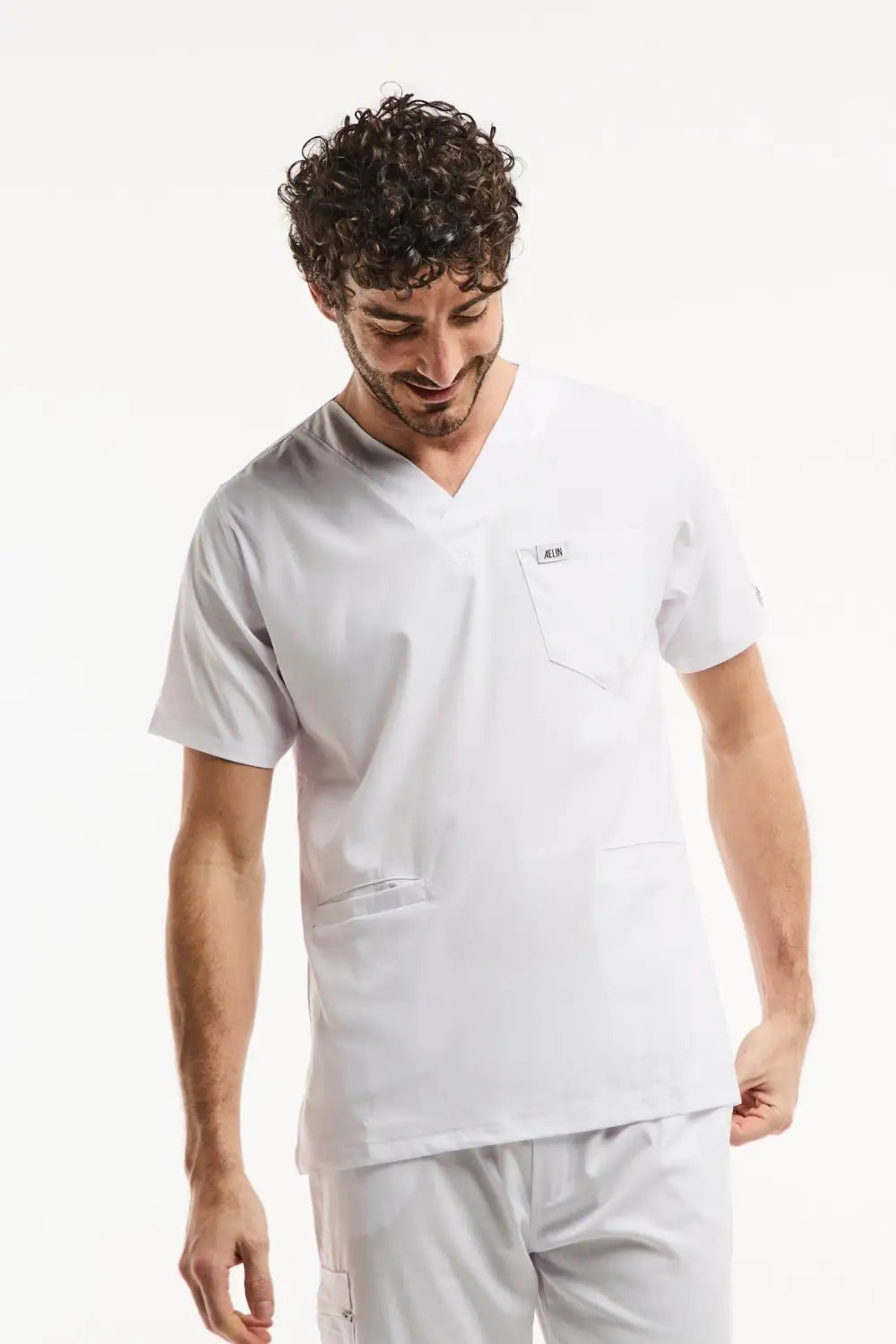 Aelin LUCA tunique médicale blanche homme col V