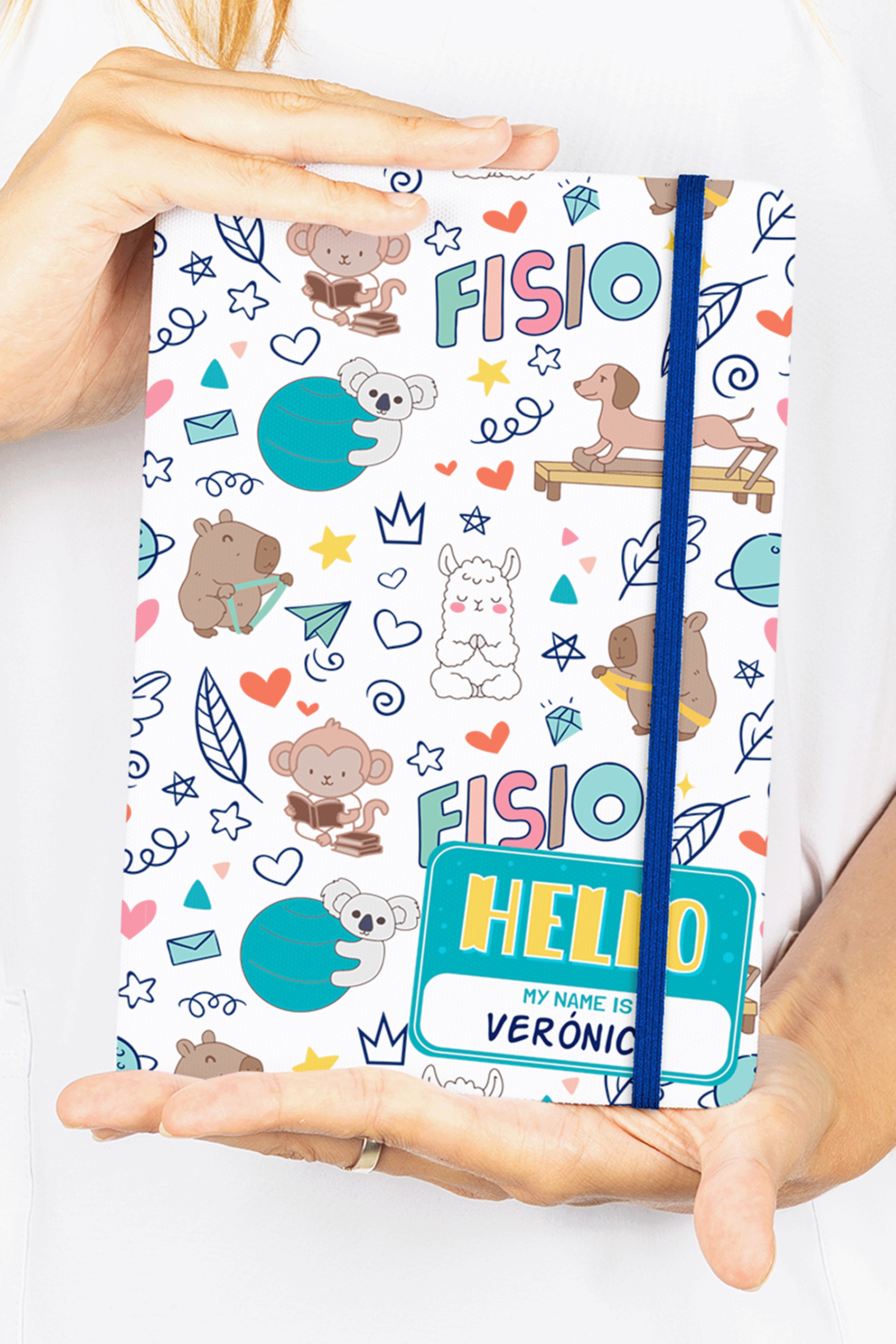 Enfermania Animalitos Fisio carnet A5 bleu élastique ligné