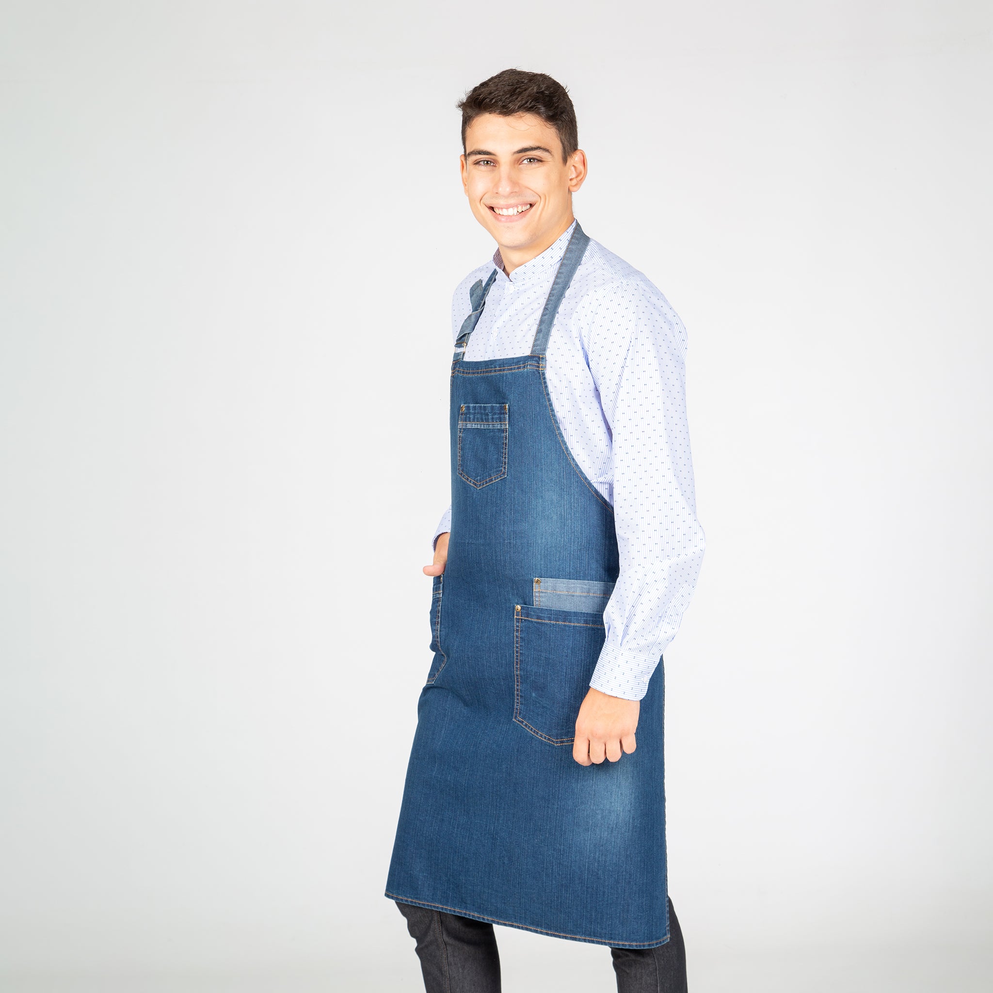 GARY'S Aprons tablier bavette denim indigo 90x75 cm 4 poches