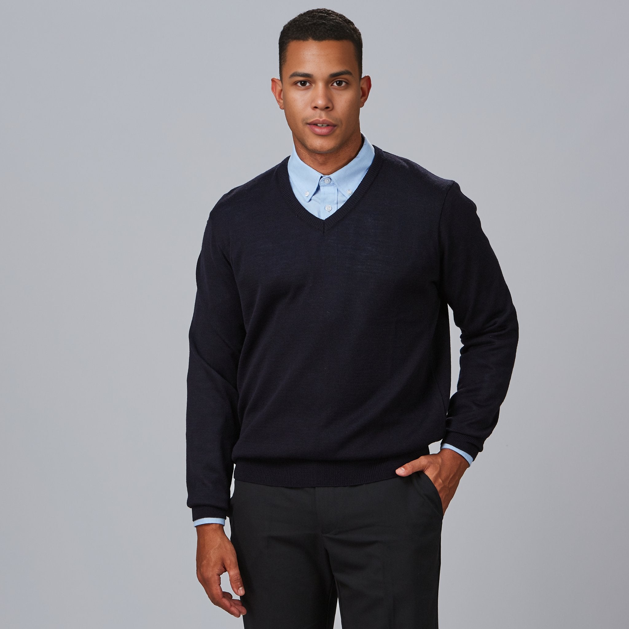 GARY'S Knit MAN'S V-NECK JERSEY pull homme marine laine