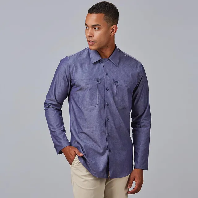 Gary's Davide chemise homme slim bleu marine 2 poches manches longues