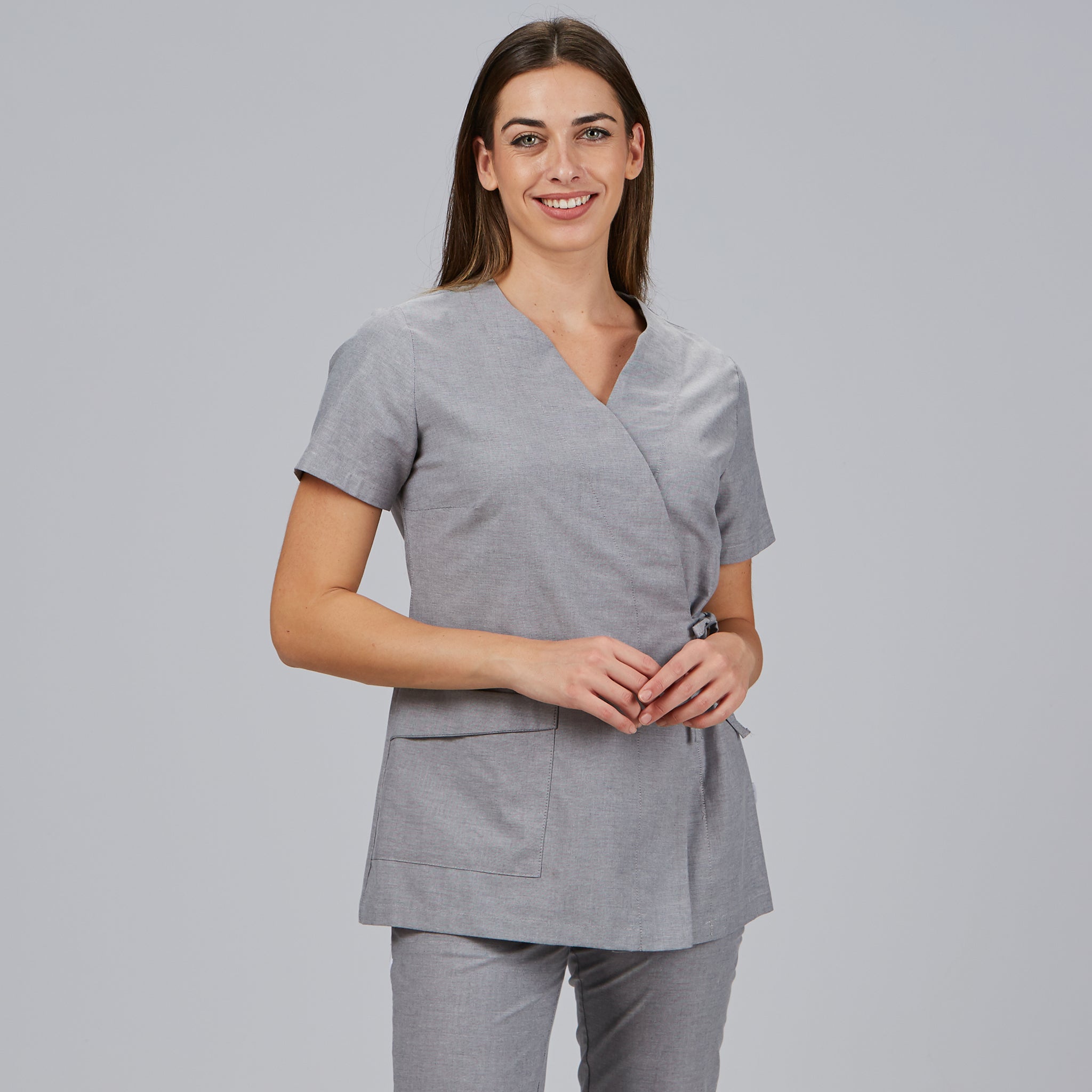 GARY'S Camila blouse médicale femme gris perle col V oxford