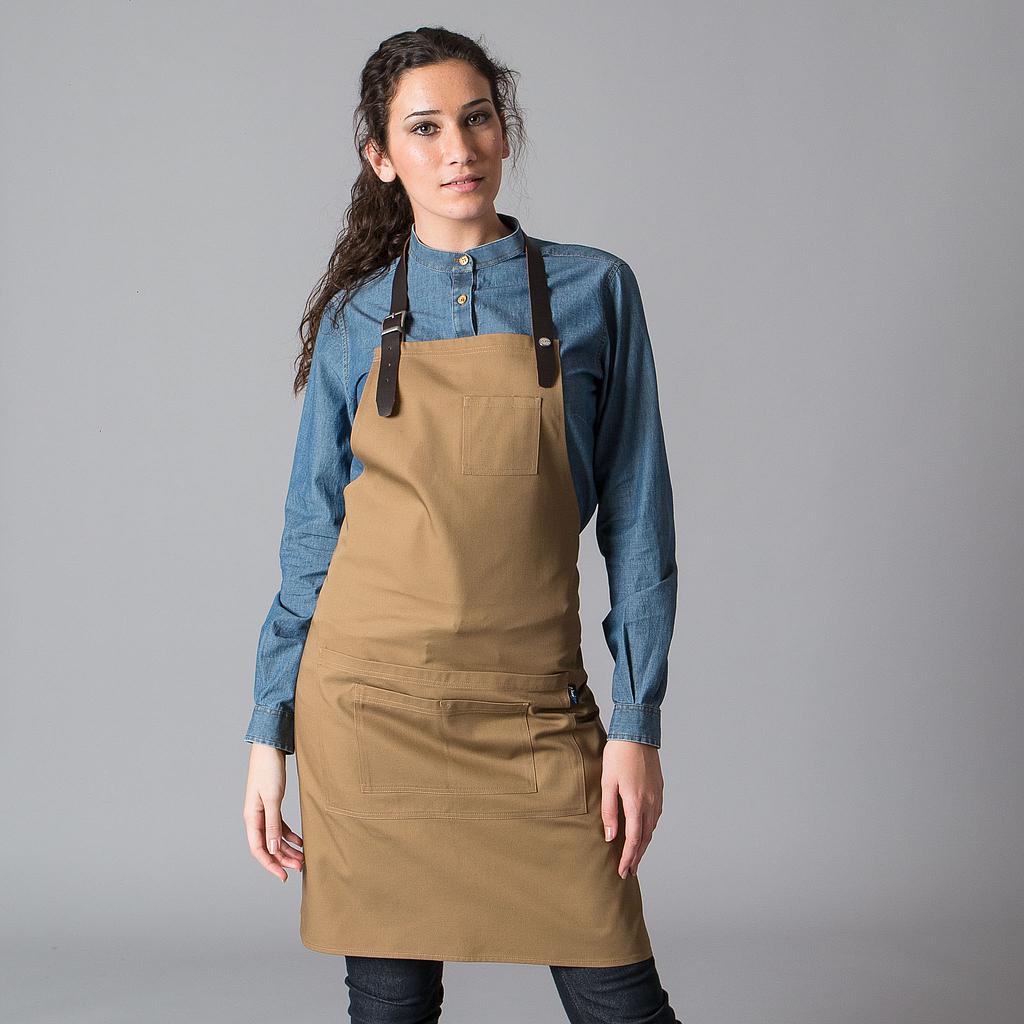 GARY'S Tablier à bavette 72x80 noir sangle cuir