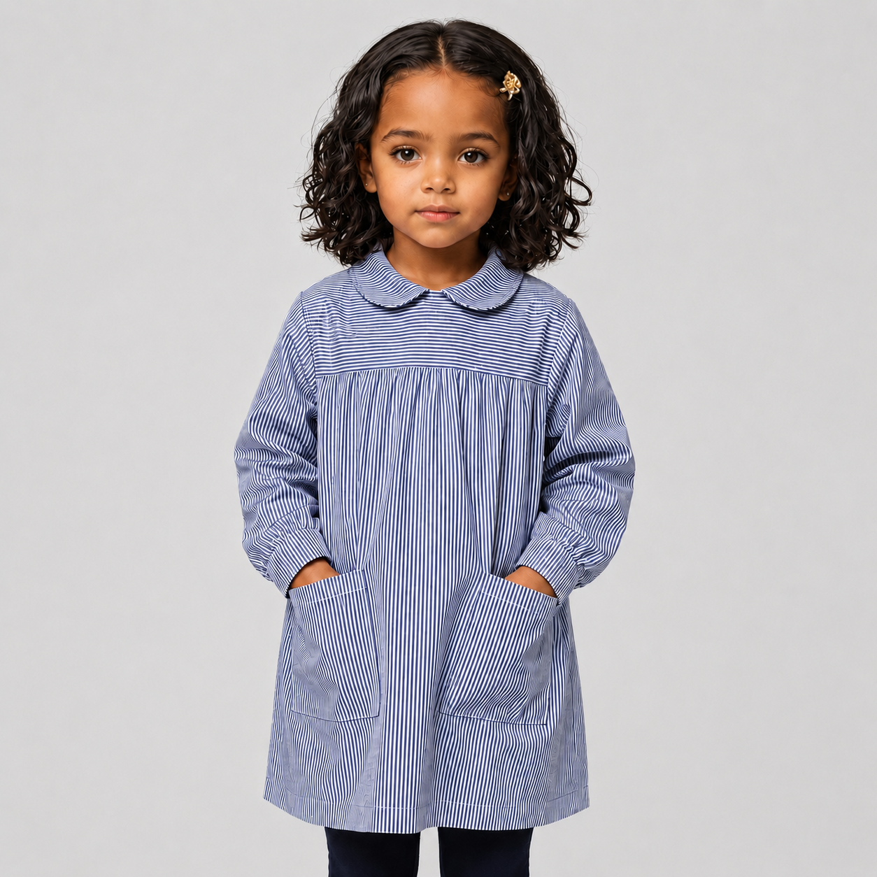 GARY'S Colegial blouse enfant vichy bleue col rond