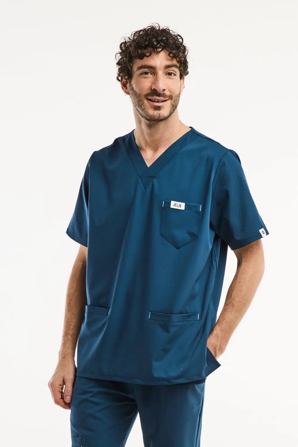Aelin Slimfit New Tenue médicale homme bleu turquoise 6 poches