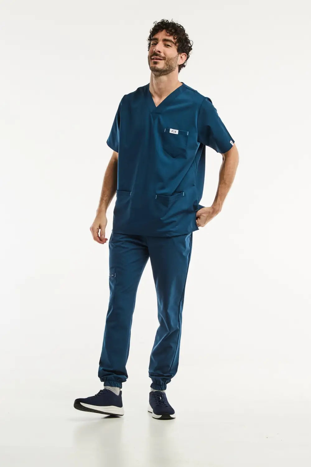 Aelin Slimfit New Tenue médicale homme bleu turquoise 6 poches