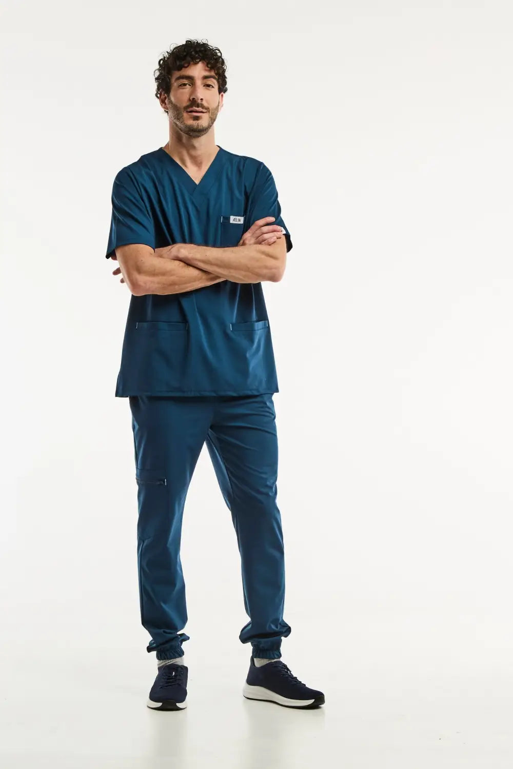 Aelin Slimfit New Tenue médicale homme bleu turquoise 6 poches