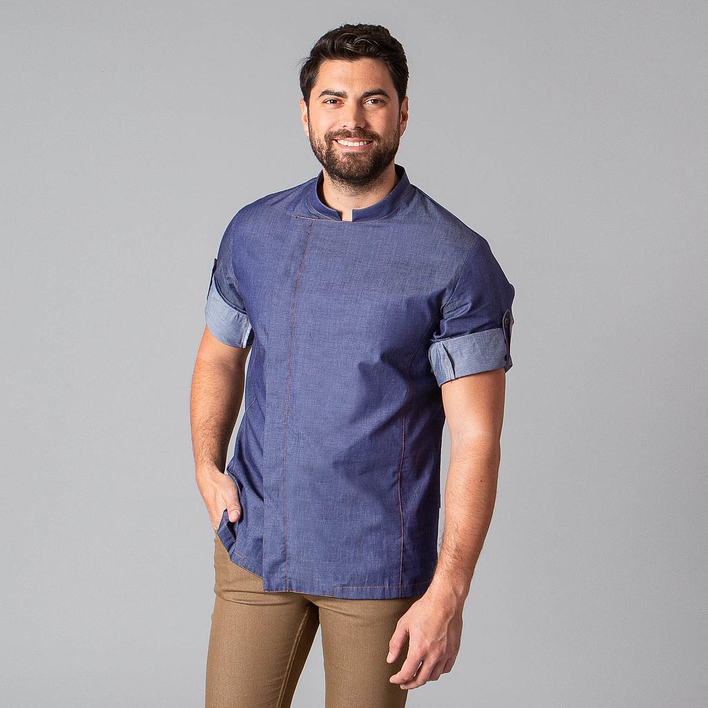 Gary's Marcos Veste Cuisine Unisexe Chambray Bleu Coton
