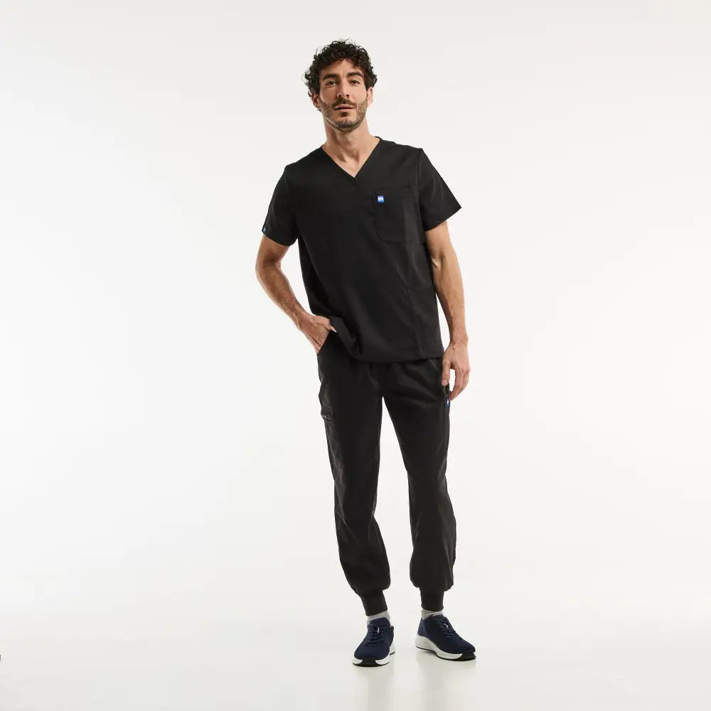 Aelin LUCA Jogger tenue médicale homme noir col V stretch