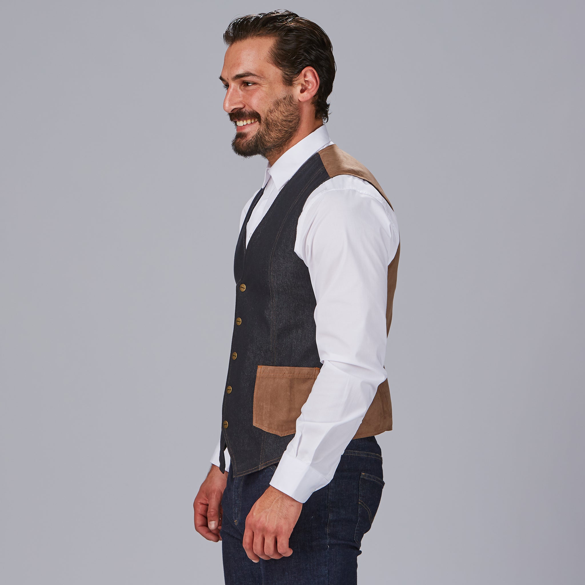Gary's Fiego Gilet Serveur Homme Denim Marine Stretch