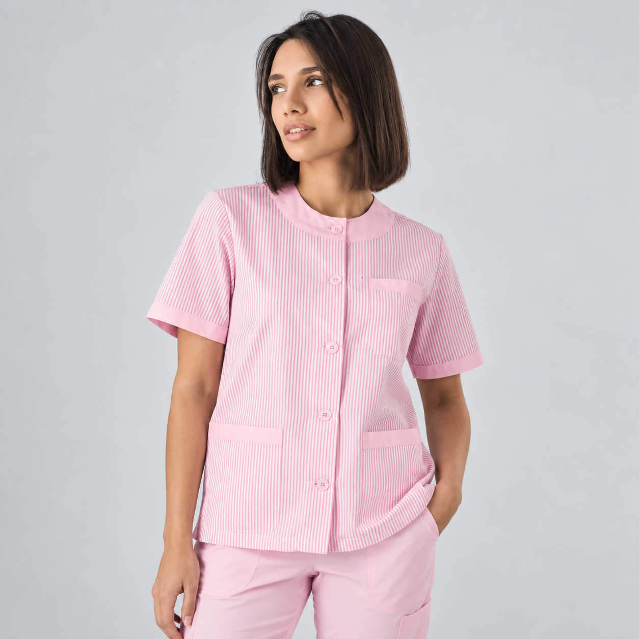 GARY'S Blouses Sanitary blouse vichy rose boutons
