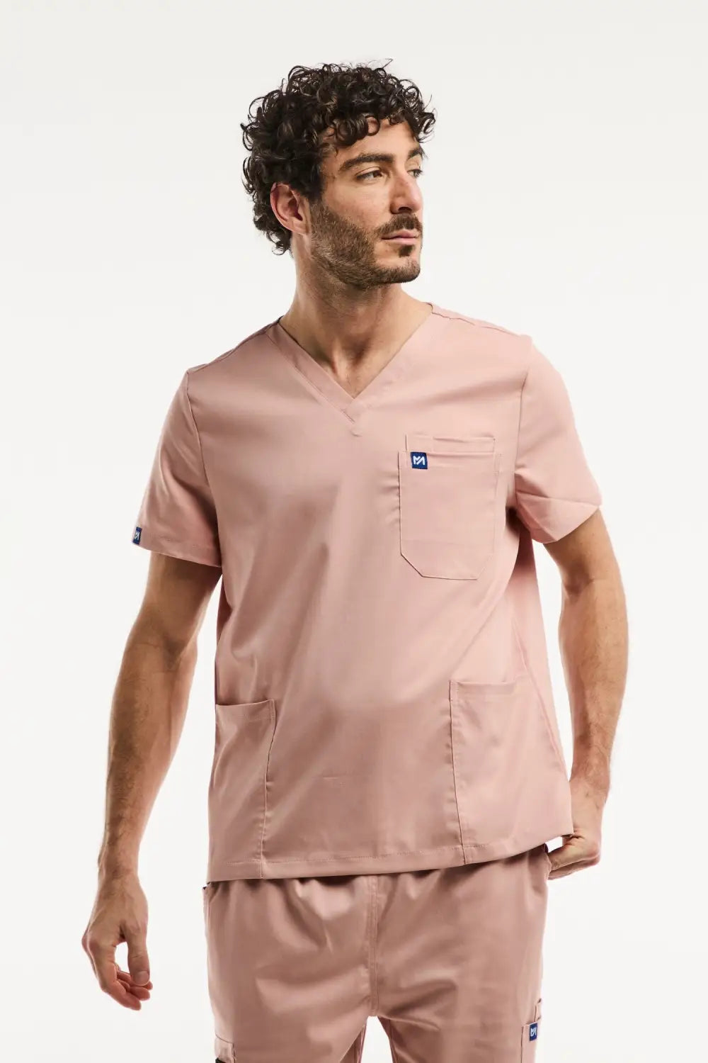 Aelin LUCA tenue médicale homme rose clair tunique col V stretch