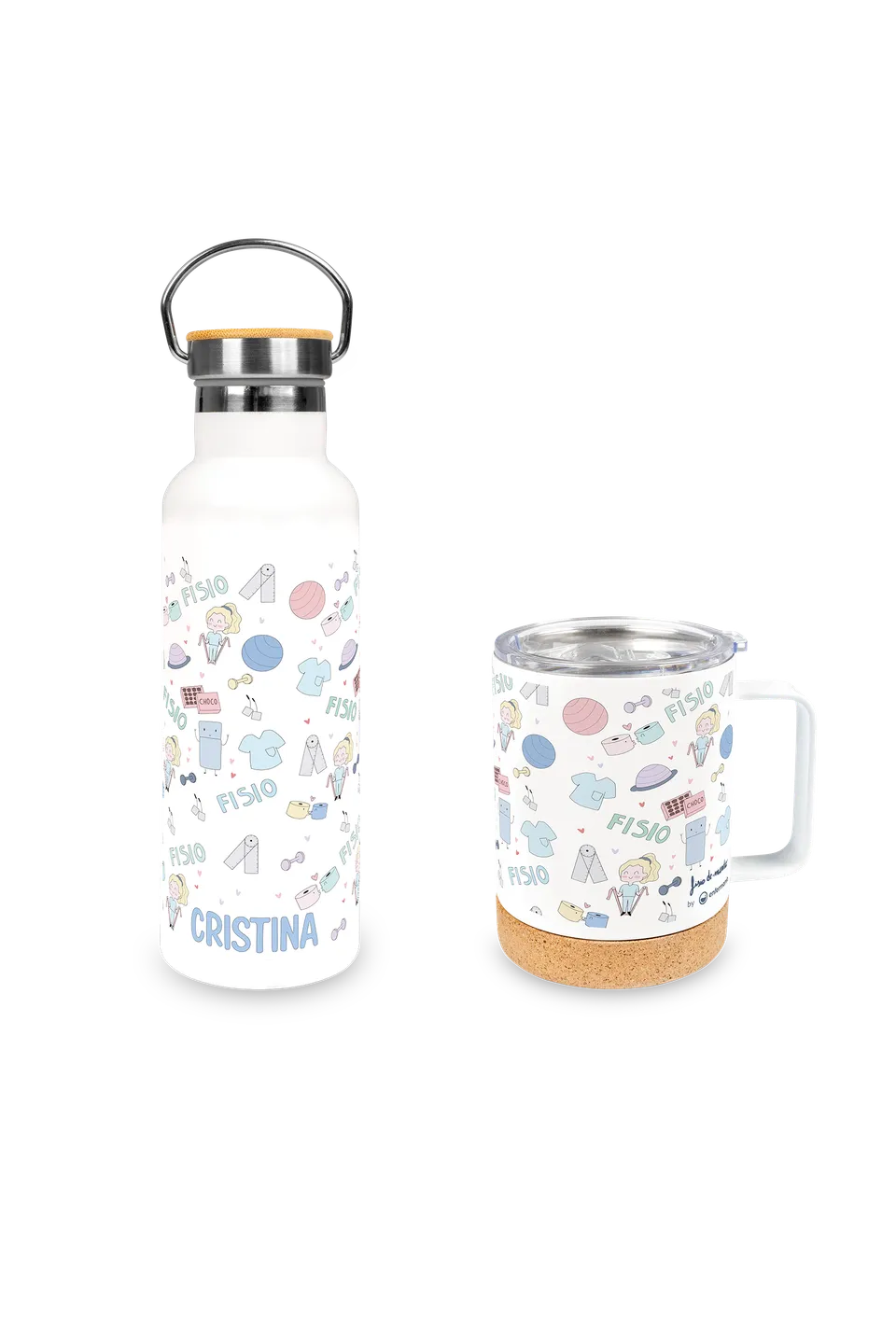 Enfermania Fisio Pastel pack gourde 500 ml + mug inox 330 ml