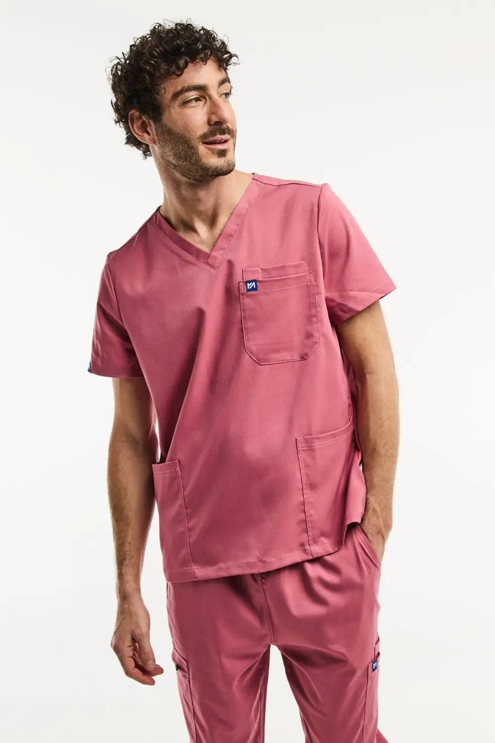 Aelin LUCA Tunique médicale Homme Rose - Blouse col V 3 poches